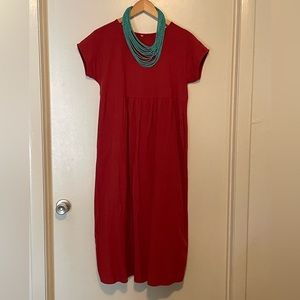 Midi ,short sleeve -color-paprika, dress with pockets great for fall loose fit